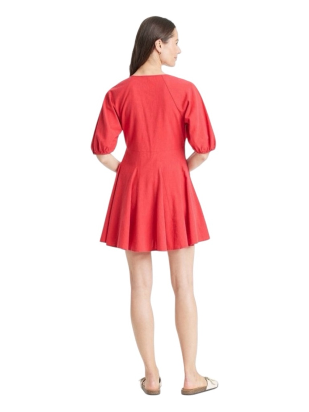 Universal Thread - NWT - Red V-Neck Puff Sleeve Skater Dress - Picture 3 of 6